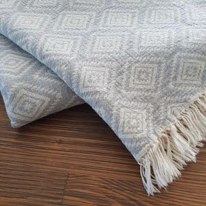 Geometric Blanket Throw 100% Cotton Quilt Bohemian Throw Cozy Couch Throw Natural Home Linen Double-sided Throw image 4