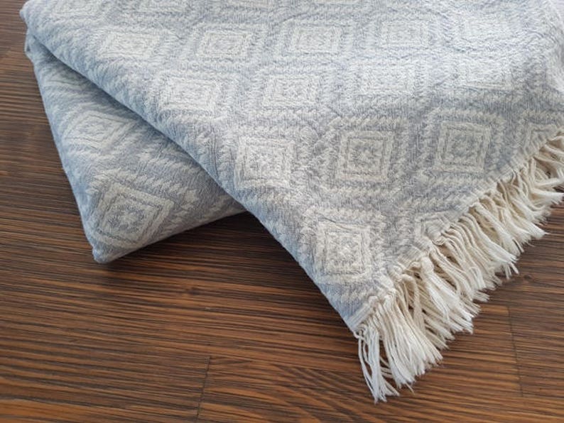 Geometric Blanket Throw 100% Cotton Quilt Bohemian Throw Cozy Couch Throw Natural Home Linen Double-sided Throw image 4