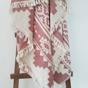 Burgundy Aztec Blanket Throw Navajo Trendy Blanket UltraSoft Throw Fringed Coverlet Bohemian Home Blanket Outdoor Travel Throw image 2