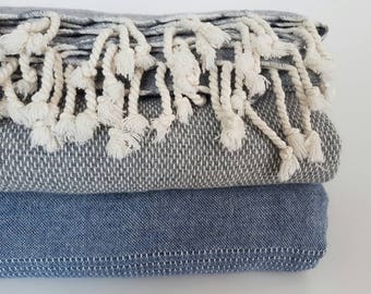 Soft Lamb wool throw blanket - Gray Denim Blue Merino Wool throw - Couch throw - UltraSoft Wool Throw - Wool Coverlet - Cozy Gift for Friend