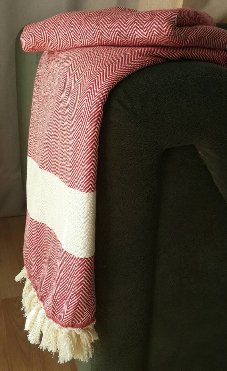 Red Cotton Blanket Woven Blanket in Red Herringbone Large Etsy