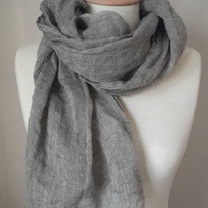 Grey Linen scarf Linen wrap Grey Shawl Organic Flax scarf Linen Woman Scarf Men Scarf Unisex Linen accessories Summer Wrap image 1