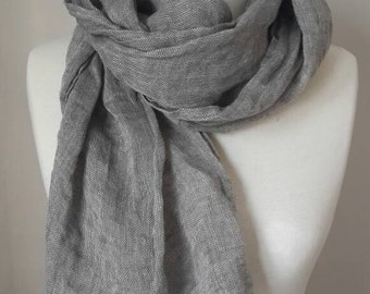 Grey Linen scarf - Linen wrap - Grey Shawl- Organic Flax scarf - Linen Woman Scarf - Men Scarf - Unisex Linen accessories - Summer Wrap