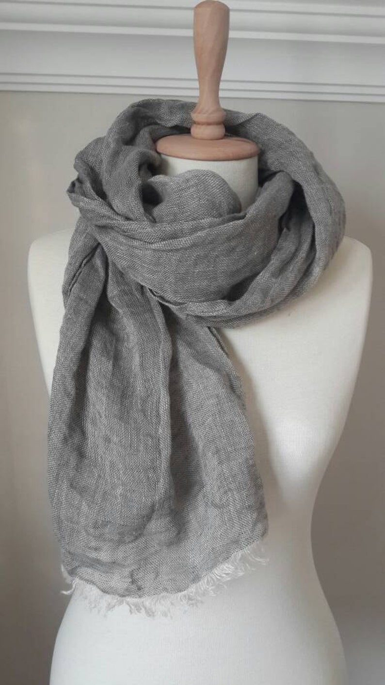 Grey Linen scarf Linen wrap Grey Shawl Organic Flax scarf Linen Woman Scarf Men Scarf Unisex Linen accessories Summer Wrap image 1