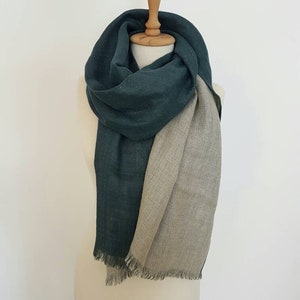 100 % Linen scarf - Denim Blue and gray linen scarf - Duplex Scarf - Unisex scarf - Soft  Linen shawl - Natural flax scarf -  Gift for men