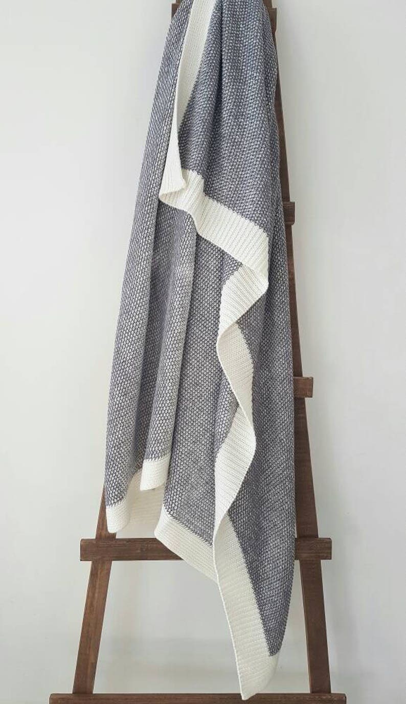Gray Knitted throw blanket Pure Cotton quilt Gray White Etsy