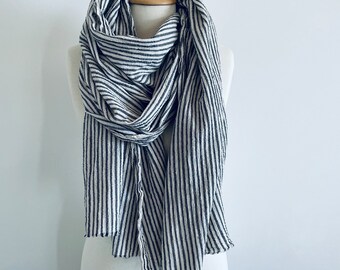 Stripe Scarf Wrap - Softened Cotton Scarf - Natural Scarves - Fashion Woman Scarves - Gift for Mother - Stripe in Love - Beach Pareo