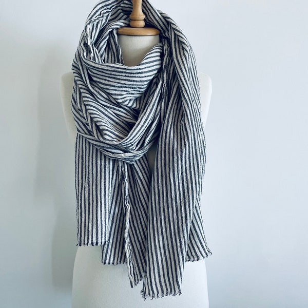 Stripe Scarf Wrap - Softened Cotton Scarf - Natural Scarves - Fashion Woman Scarves - Gift for Mother - Stripe in Love - Beach Pareo