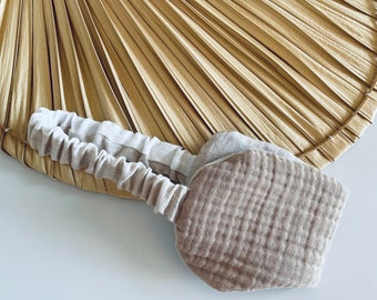 Maschera per dormire morbida beige, benda da viaggio, realizzata a mano, in morbido lino e cotone, maschera per occhi da yoga e meditazione, regalo per lei