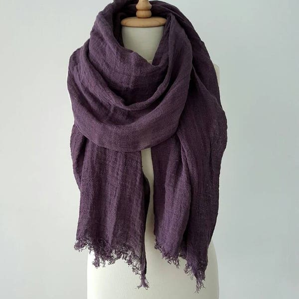 Purple Linen scarf - 100 % Linen scarf - Woman Spring scarf - Natural wrap - Men scarf - Organic Linen flax - Gift for Mother