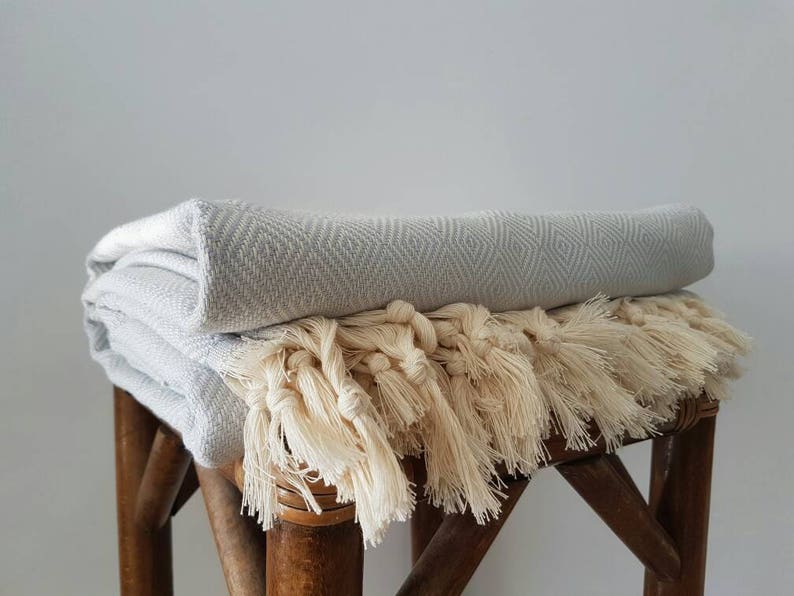 Grey Blanket Coverlet Woven Cotton Blanket in Diamond Etsy