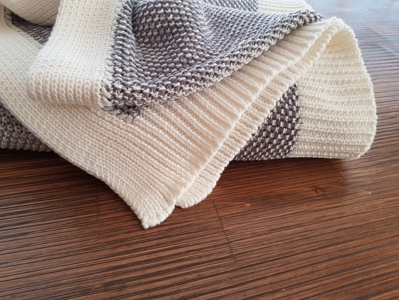 Gray Knitted throw blanket Pure Cotton quilt Gray White Etsy
