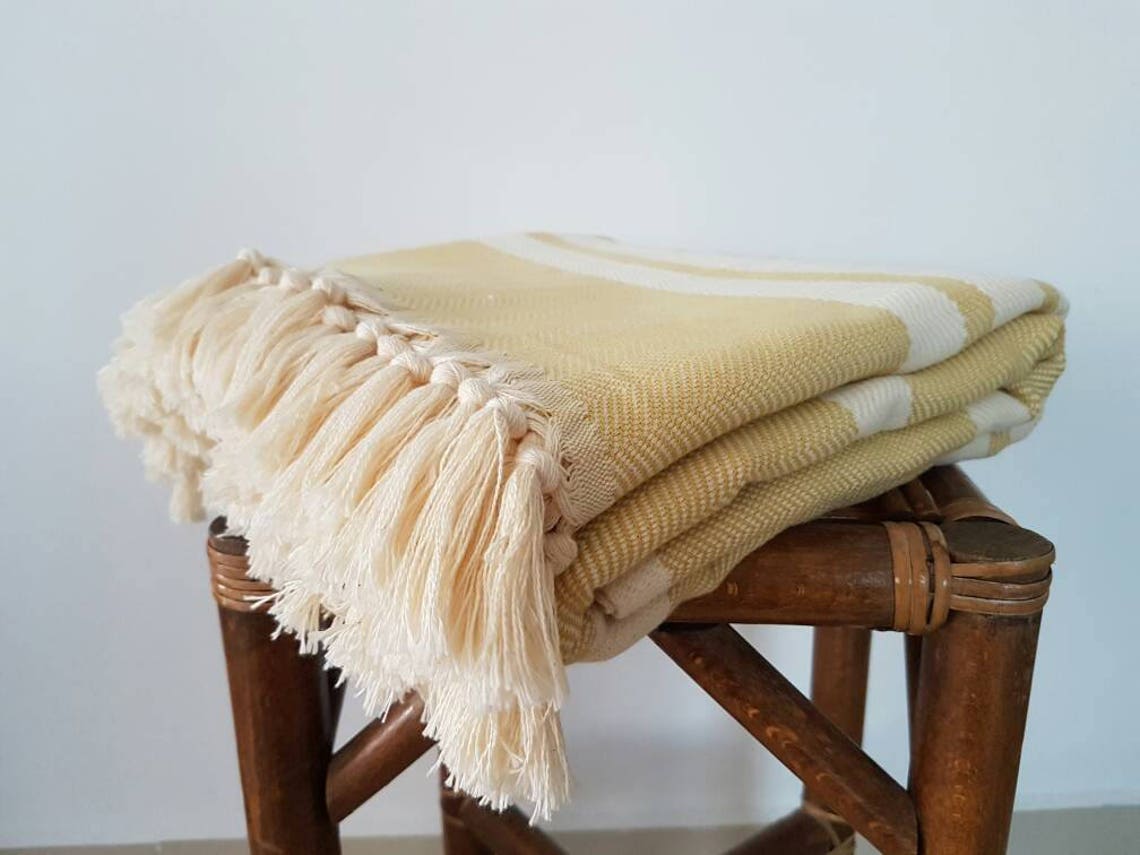 Mustard Herringbone Blanket 100 Cotton Woven Blanket Etsy