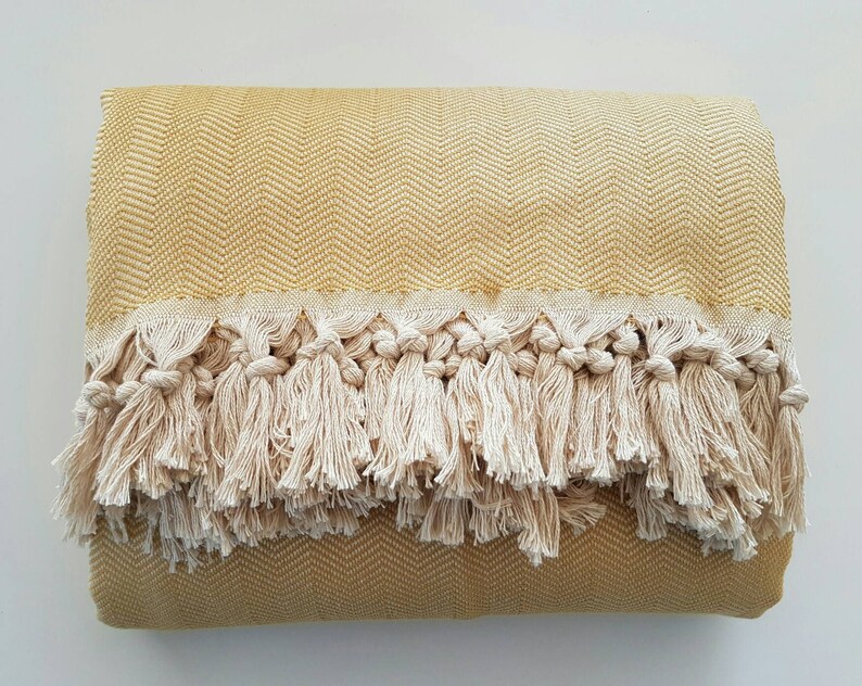 Mustard Yellow Blanket Woven Chevron Blanket King Size Etsy