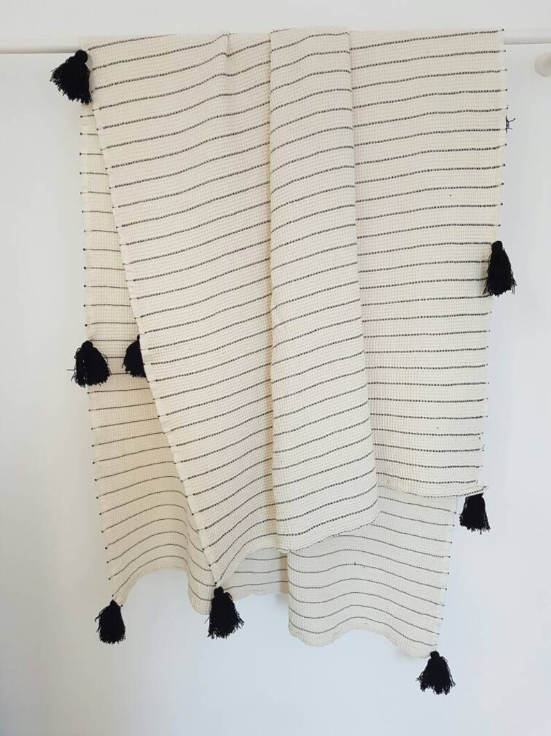 Stripe Throw Blanket With Tassels Bridesmaid Gift Bohemian Etsy