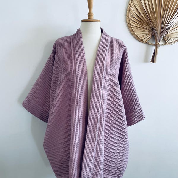 Cotton Waffle kimono soft thick 3D weave cotton kimono slim fit kimono with regular sleeves main image 0