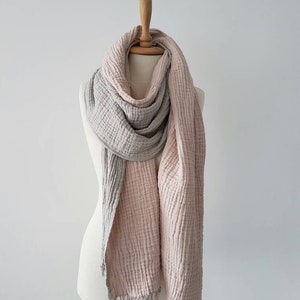 Huge Double Gauze Scarf - Gray Pastel Pink Oversized Scarf - Huge Comfy Ultra Soft Shawl - Bridesmaid Gift - Trendy Woman Outfit