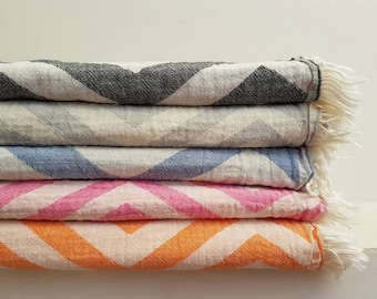 Soft Stonewashed Towel - Fringed Fouta Towel - Colorful Beach Blanket - Chevron Throw - Big Bath - ZigZag TowelTowel