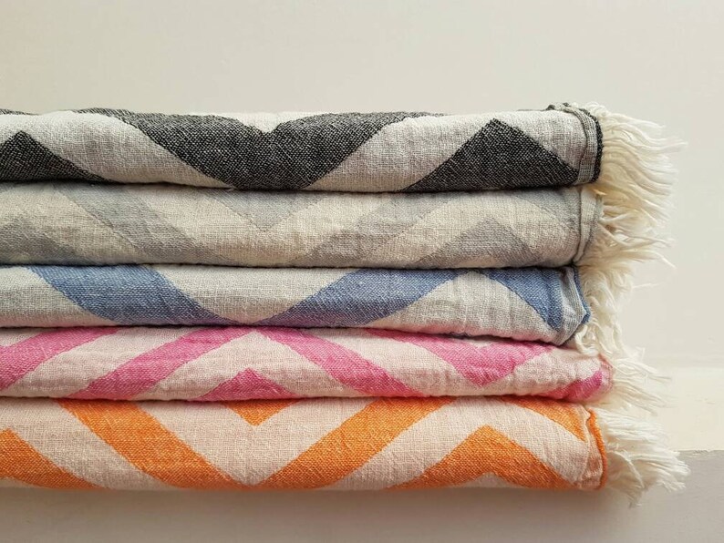 Soft Stonewashed Towel Fringed Fouta Towel Colorful Beach Blanket Chevron Throw Big Bath ZigZag TowelTowel image 1