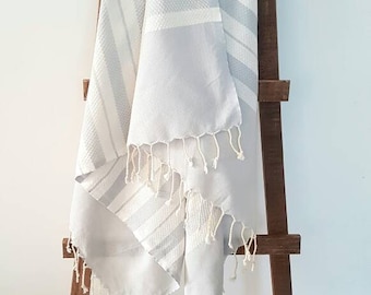 Grey Stripe Fouta - 100% Cotton Lightweight Towel - Natural Bath Towel - SPA Sheet -  Travel Towel - Grey Lovers