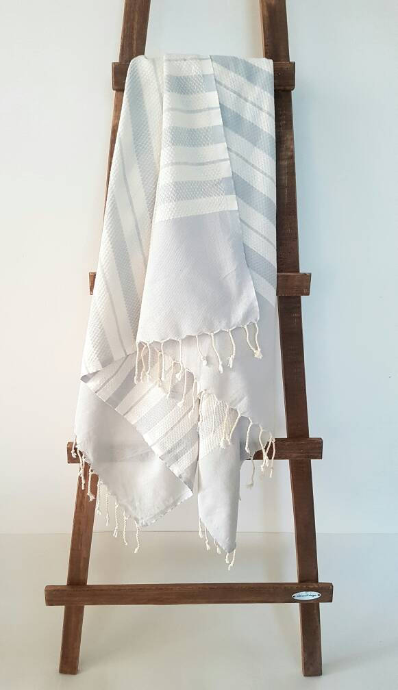 Grey Stripe Fouta - 100% Coton Serviette Légère de Bain Naturelle Feuille Spa Voyage Amants Gris