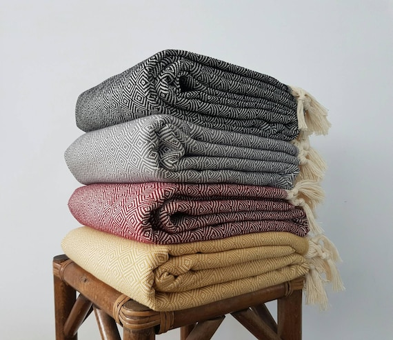 Throw Blanket Handloomed Blanket Throw Couch Coverlet 100 Cotton Throw Blanket in Black Mustard Burgundy Grey Gift for Mother Etsy Canada