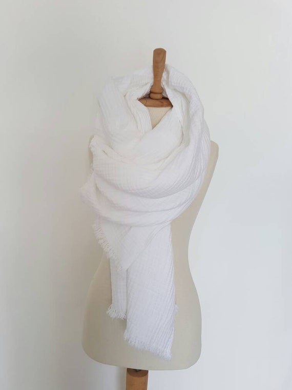Ultrasoft White Scarf Comfy Huge Shawl White Woman Scarf Pure Cotton Oversized Scarf White Scarf Blanket Double Layer Gauze Wrap Etsy UK