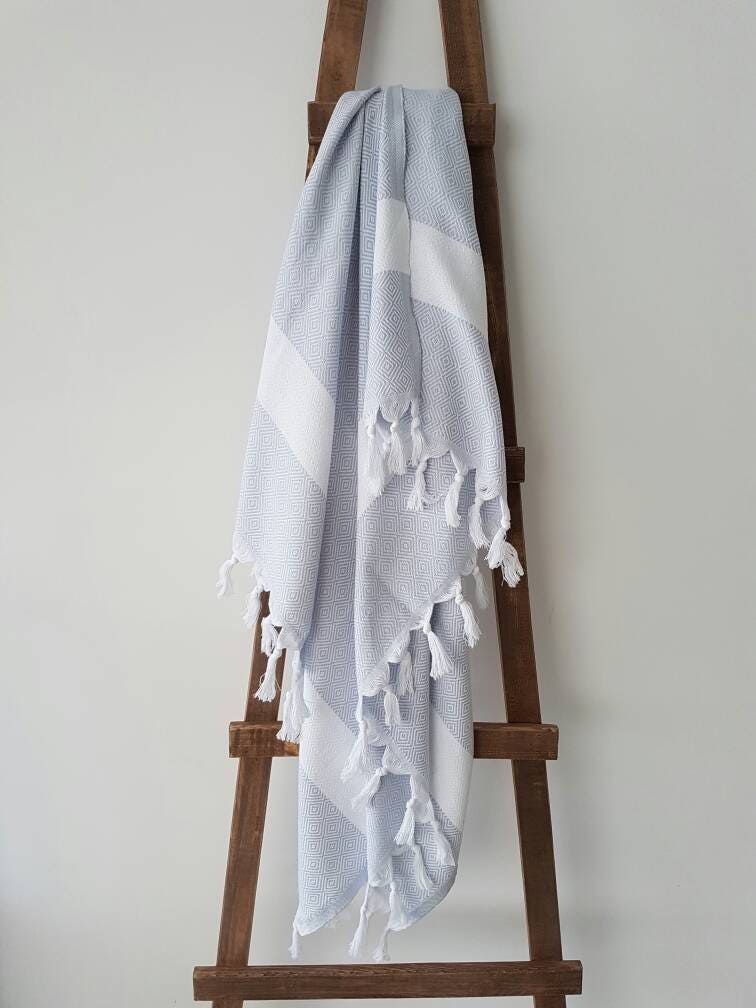 Serviette Légère Grise - Ornements de Diamant Fouta Serviette en Coton 100 % Bain Naturelle Feuille 