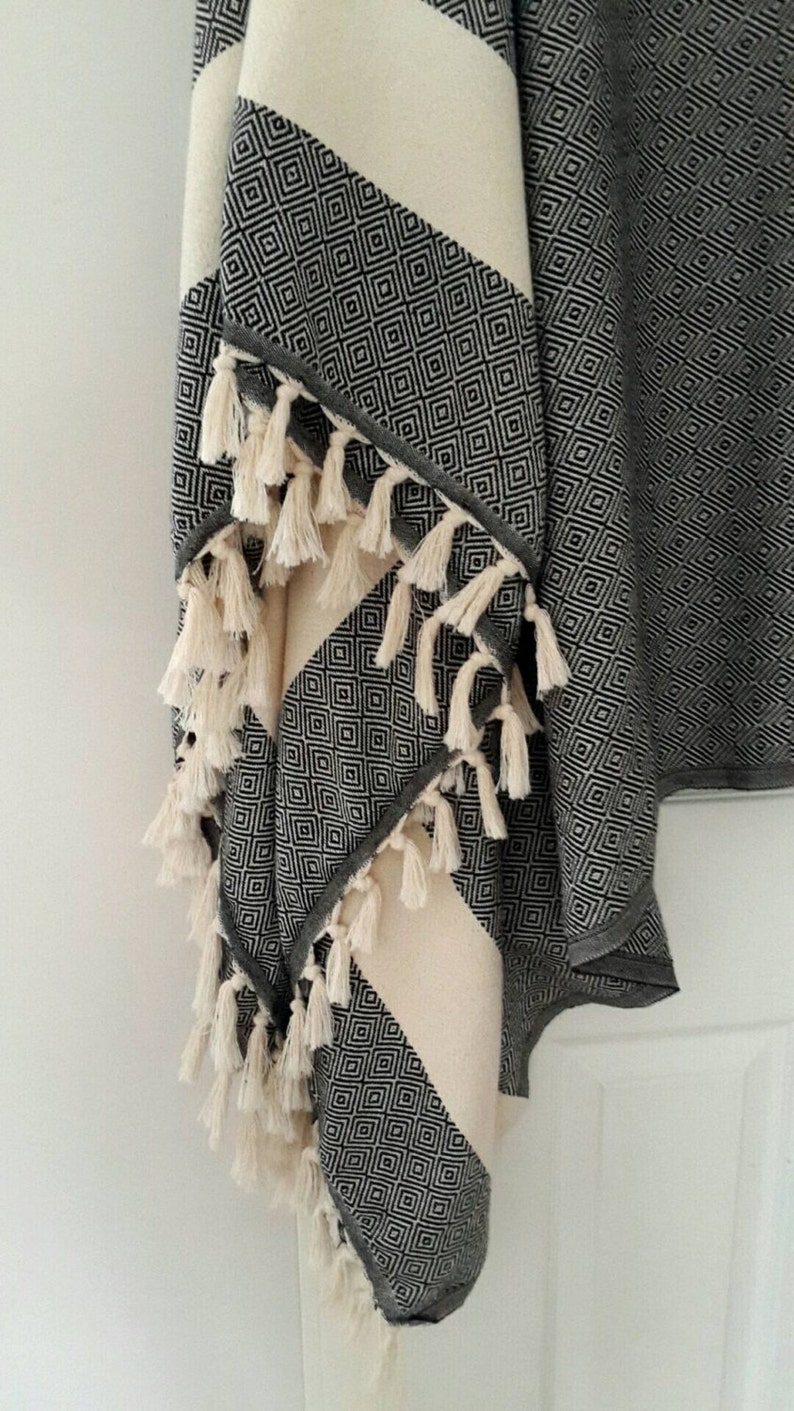 Black Cotton Blanket Picnic Beach blanket throw Diamond Etsy