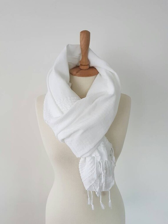White Cotton Scarf Big White Wrap Travel Scarf Gift for Etsy