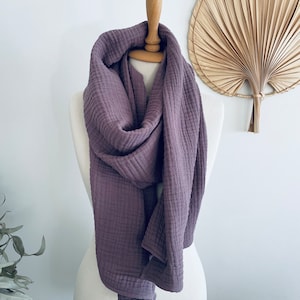 UltraSoft Mauve Scarf - Oversized Cotton Gauze Shawl - Wrinkled Muslin Wrap - Winter Shawl - Gift for Her - Comfy Scarf Blanket