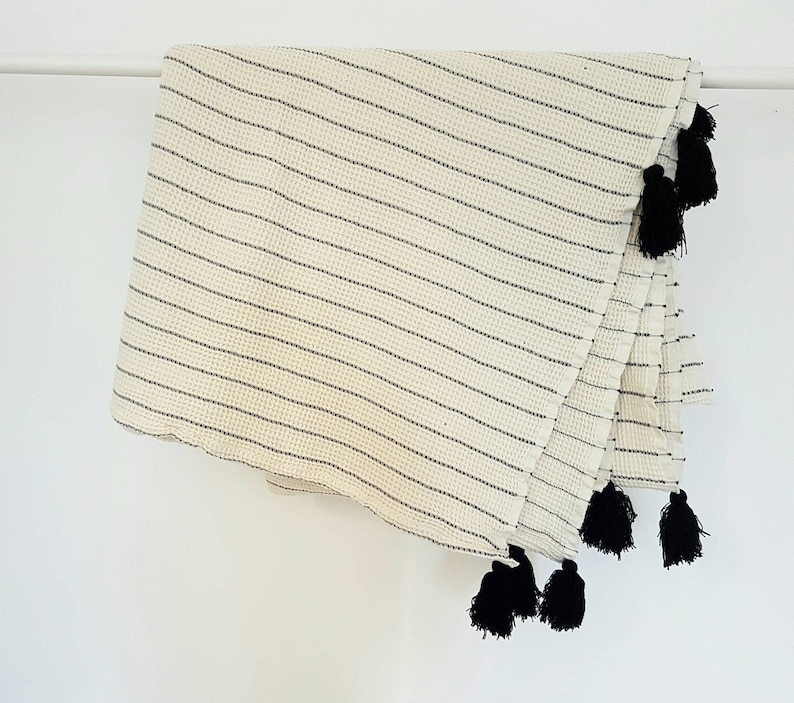 Stripe Throw Blanket With Tassels Bridesmaid Gift Bohemian Etsy