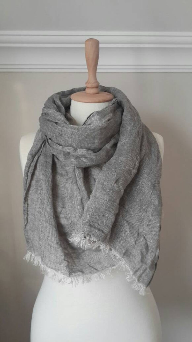 Grey Linen scarf Linen wrap Grey Shawl Organic Flax scarf Linen Woman Scarf Men Scarf Unisex Linen accessories Summer Wrap image 3