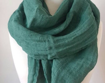Green Linen scarf - Pure Linen scarf - Forest Green shawl - Woman Linen scarf - Organic Flax scarf - Linen clothing - PureLinen accessories