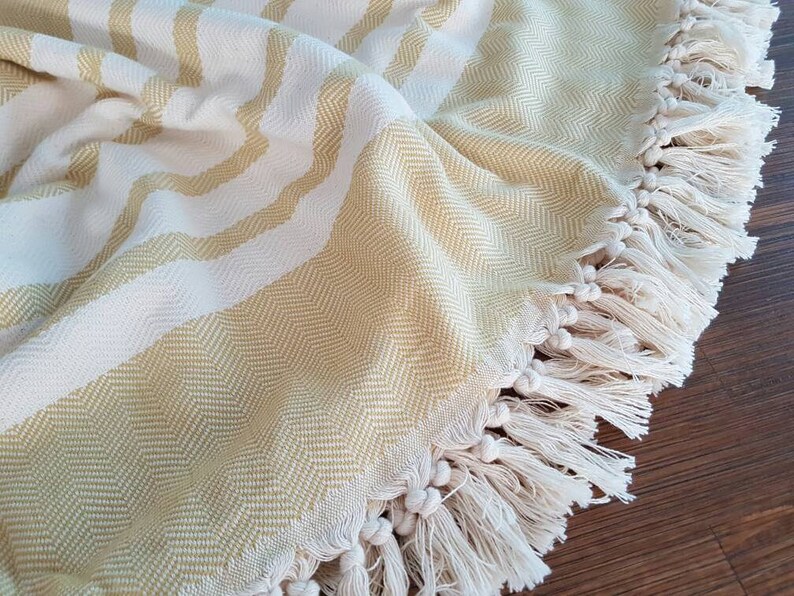 Mustard Herringbone Blanket 100 Cotton Woven Blanket Etsy