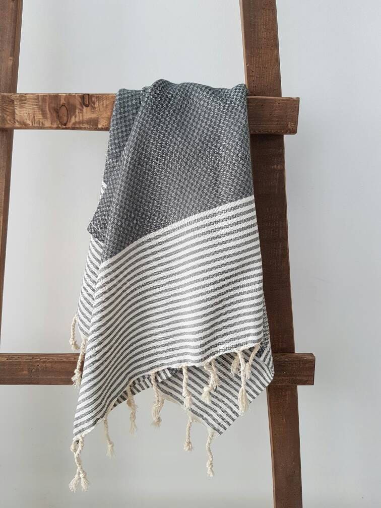 Grey Hand Towel 100 Cotton Guest Towel Stripe Daily Towel Etsy
