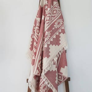 Burgundy Aztec Blanket Throw Navajo Trendy Blanket UltraSoft Throw Fringed Coverlet Bohemian Home Blanket Outdoor Travel Throw image 4