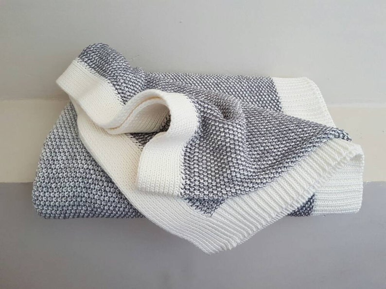 Gray Knitted throw blanket Pure Cotton quilt Gray White Etsy