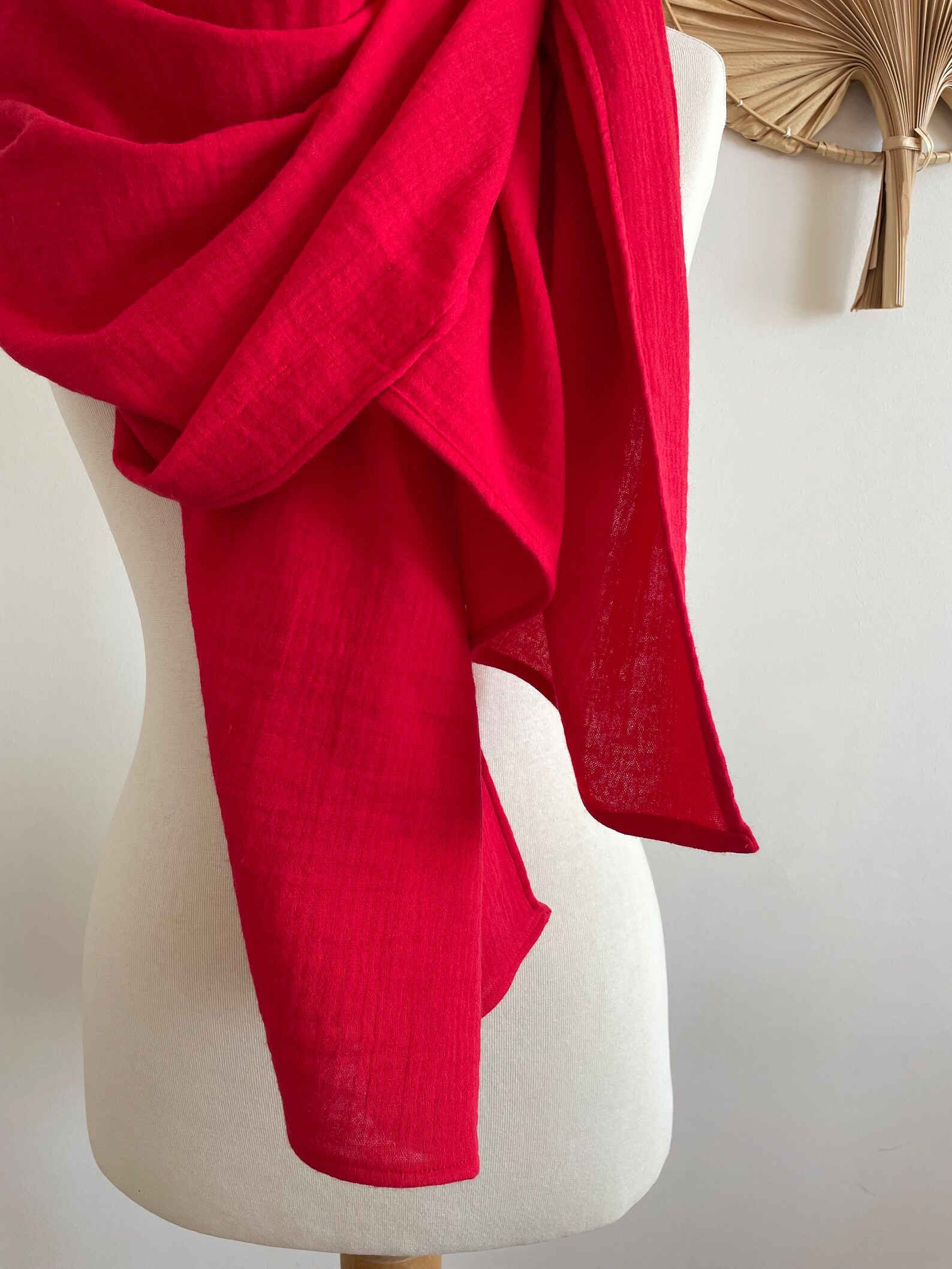 Red Model Scarf Red Cotton Scarf - Soft Gauze Wrap - Woman Scarves - Streetstyle Outfit ...