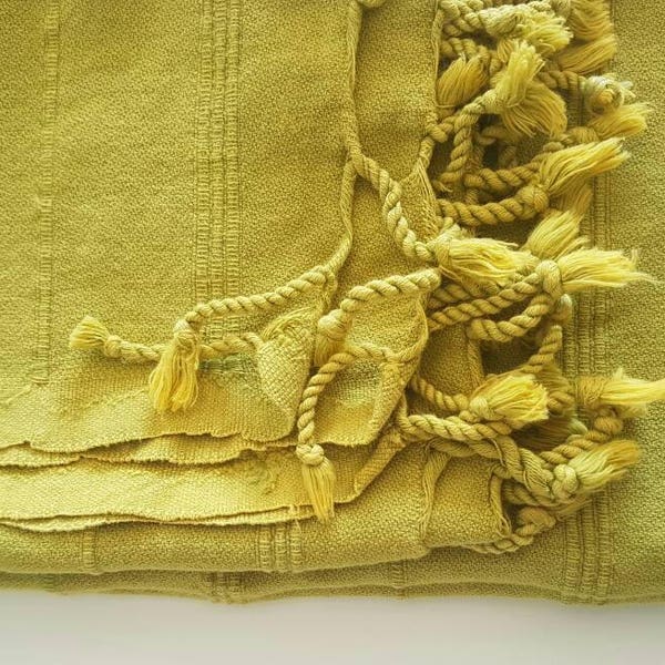 Cotton Tassel Towel - UltraSoft Bath Towel - Lemon Yellow Towel - Picnic Throw - Beach Fouta - Stonewashed Daily Towel - Spa Hammam Sheet