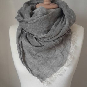 Grey Linen scarf Linen wrap Grey Shawl Organic Flax scarf Linen Woman Scarf Men Scarf Unisex Linen accessories Summer Wrap image 2
