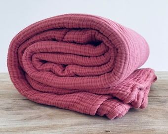 Musselin Decke in Amaranth Rosa - Chunky Überwurf Decke - Einweihungsparty Geschenk - Baumwolle Bettwäsche BedCover - Familie Decke