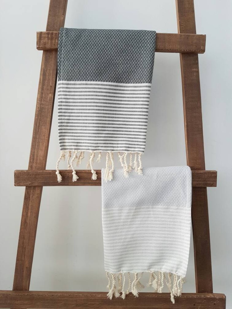 Grey Hand Towel 100 Cotton Guest Towel Stripe Daily Towel Etsy