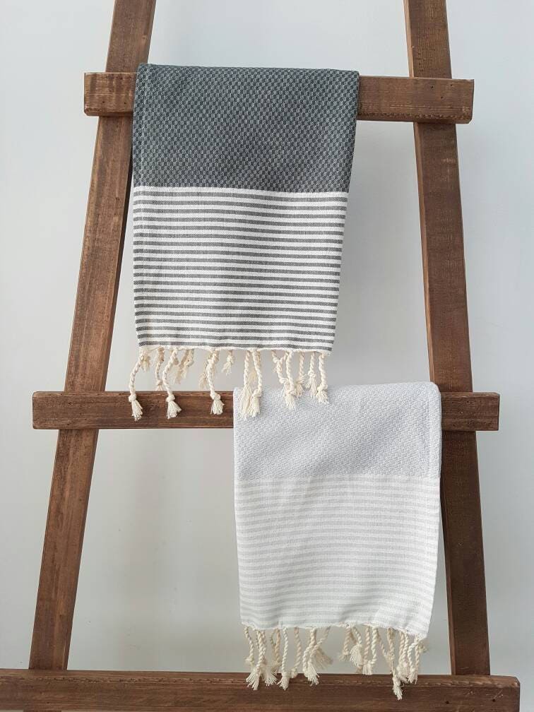 Grey Hand Towel 100 Cotton Guest Towel Stripe Daily Towel Etsy