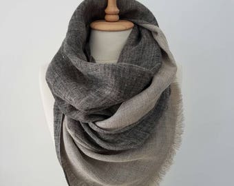 グレー＆ライトグレーのガーゼコットンスカーフ - ユニセックスコットンスカーフ - 心地よいラップ - 女性用スカーフ - ダブルガーゼコットンショール - 100%天然繊維