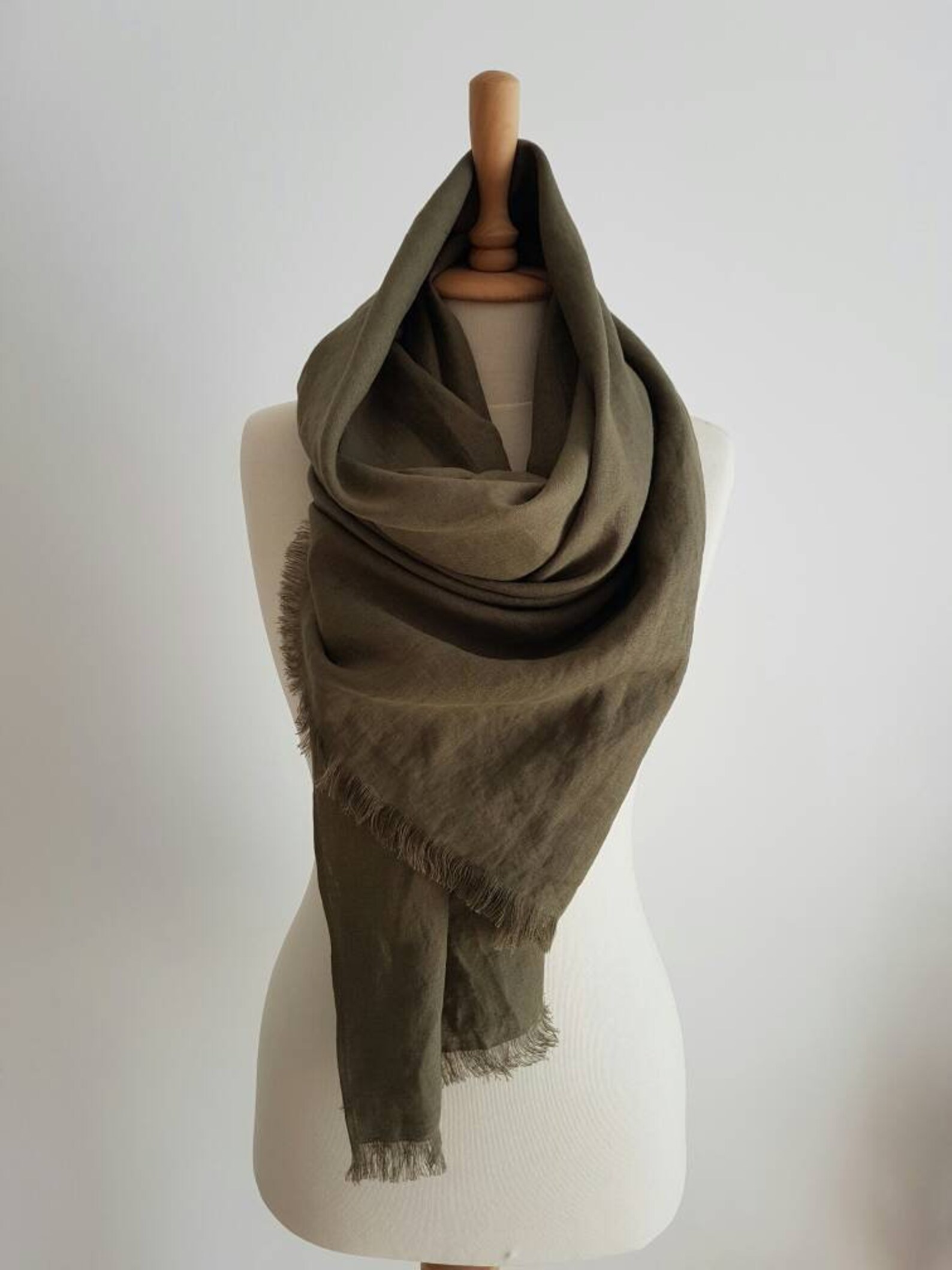 Army Green Linen Scarf Oversized Bohemian Style Shawl Etsy