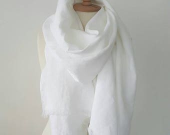 White Linen scarf - 100 % Linen scarf - Soft flax scarf - Snow White Shawl - Big White Woman scarf - Organic flax wrap - Gift for Mother