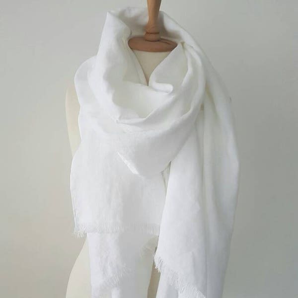 White Linen scarf - 100 % Linen scarf - Soft flax scarf - Snow White Shawl - Big White Woman scarf - Organic flax wrap - Gift for Mother