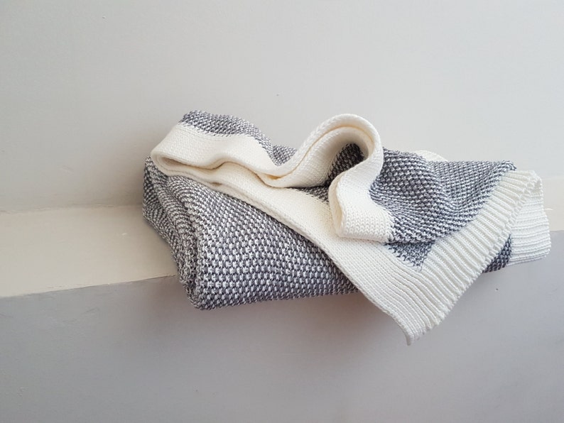 Gray Knitted throw blanket Pure Cotton quilt Gray White Etsy