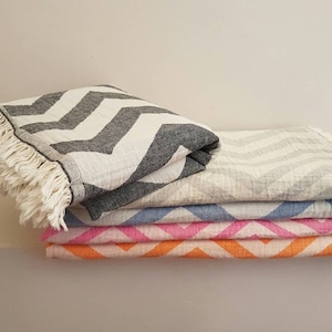 Soft Stonewashed Towel Fringed Fouta Towel Colorful Beach Blanket Chevron Throw Big Bath ZigZag TowelTowel image 3